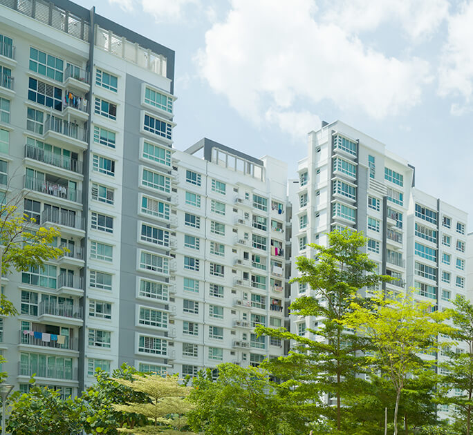 Block of BTOs (Built-to-order) in a residential area in Singapore